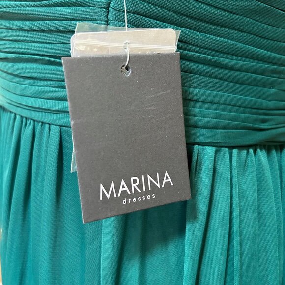Marina Gown Hunter Green Strapless Ruched Sweetheart Neck Size 12 - Picture 6 of 9